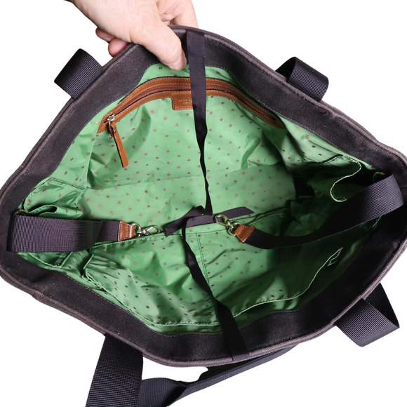 Kate Spade Large Brown Canvas Tote Diaper Bag Butterfly Green Lining Y2K Vintage - Picture 6 of 11